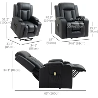 HOMCOM Power Lift Recliner Chair for Elderly, PU Leather Electric Recliner Chair with Footrest, Remote Control, Side Pockets and Cup Holders for Living Room, Black(m-3)