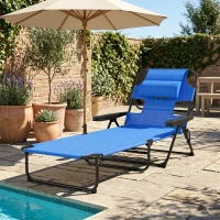 Outsunny Folding Lounge Chair w/ Reclining Back, Dark Blue(m-1)