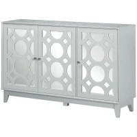 HOMCOM Sideboard Kitchen Buffet Table with 3 Mirrored Doors, 2 Cabinets  and Adjustable Shelf, Gray(m-11)