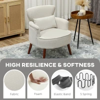 HOMCOM Modern Accent Chair, Upholstered Armchair with Solid Wood Legs and Lumbar Pillow for Living Room, Cream White(m-4)
