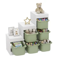 Qaba 3 Layers Toy Storage Organizer Kids Bookshelf Children Toy Storage w/ 6 Plastic Bins, Green(m-13)