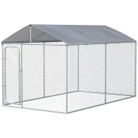 PawHut 13' x 7.5' x 7.5' Dog Kennel, Outdoor Dog Run with Waterproof, UV Resistant Roof, Lockable Door for Large-Sized Dogs, Silver(m-11)