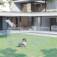 PawHut Dog Kennel Outdoor Galvanized Chain Link Fence Heavy Duty Pet Run House Chicken Coop with Secure Lock Mesh Sidewalls for Backyard Garden Silver, 13' L x 7.5' W x 5.9' H(m-18)