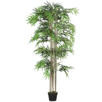 Outsunny 6FT Artificial Bamboo Tree, Fake Plant with 1530 Leaves, Greenery Plant in Nursery Pot for Indoor, Green(m-9)