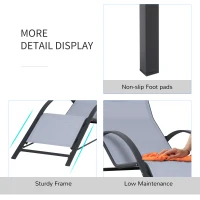 Outsunny 3 Pieces Outdoor Lounge Chair Set, 2 S-Shaped Lawn Chairs and a Glass Table for Patio, Yard, Light Grey(m-6)