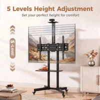 HOMCOM Rolling TV Stand for 32-75 Inch Screens, Mobile TV Stand with Tilt, Height Adjustable, Locking Wheels, Black(m-4)