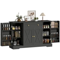 HOMCOM Sideboard Buffet Cabinet, Farmhouse Coffee Bar Cabinet with Door Shelves, Adjustable Shelves, Drawer, Barn Doors, Black(m-9)
