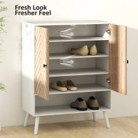 HOMCOM Shoe Storage Cabinet, 5-Tier Shoe Rack Cabinet with Doors, Adjustable Shelves, 15 Pairs, for Entryway, Natural Tone(m-6)