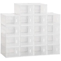 HOMCOM 18 Pack Shoe Storage Boxes, Space-saving Shoe Organizers, Clear Plastic Stackable Holders Containers with Front Opening(m-2)