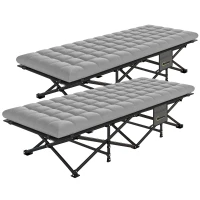 Outsunny Set of 2 Camping Cot with Soft Pad, 32" Extra Wide Folding Cots with Non-Slip Feet and Carry Bag, Grey(m-2)