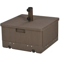 Outsunny 3-in-1 Outdoor Umbrella Base with Wheels, Side Table, Planter Box, 175lbs Heavy Duty Patio Umbrella Stand, Brown(m-2)