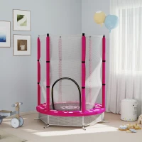 Qaba 55" Toddler Trampoline with Safety Enclosure Net, for Indoor Outdoor Use, Ages 3-6 Years, Pink(m-8)