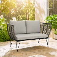 Outsunny Outdoor Couch Patio Sofa with Cushions, 2 Seater Patio Furniture Loveseat with Galvanized Steel Frame, Light Grey(m-1)
