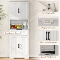 HOMCOM Kitchen Buffet with Hutch, 68" Tall Kitchen Pantry Cabinet with Small Open Counter, 4 Doors, Drawer, White(m-5)