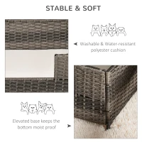 PawHut Rattan Pet Bed Raised Wicker Dog Sofa for Doggy and Cat Indoor & Outdoor with Soft Washable Cushion Grey(m-6)