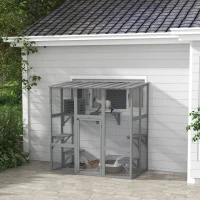 PawHut Large Outdoor Catio with Weatherproof Roof, Bridge, Resting Box, Platforms, Grey(m-1)