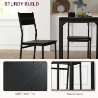 HOMCOM Dining Table Set for 2, 3 Piece Kitchen Table and Chairs with Metal Legs for Small Spaces, Black(m-5)