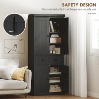 HOMCOM 72" Tall Kitchen Pantry Cabinet, Modern Buffet Storage Cabinet with 4 Beadboard Doors, Drawer and Adjustable Shelves, Black(m-6)
