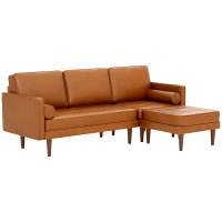 HOMCOM Faux Leather Sectional Sofa Couch L-Shaped Corner Sofa Set with Footstool and 2 Bolster Pillows, Brown(m-9)