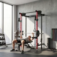 Soozier Foldable Power Cage, Space-Saving Power Rack with Pull-Up Bar, Cable Pulley System, 1540 lbs Capacity(m-8)