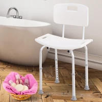 HOMCOM Bath Chair with Back, Adjustable Height Non-slip Shower Stool Bench Tool-Free Assembly Bathroom Aids, White(m-1)
