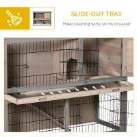 PawHut 2-tier Wood Rabbit Hutch Backyard Bunny Cage Habitat Small Animal House w/ Ramp, Slide Out Tray and Outdoor Run, Light Grey(m-6)