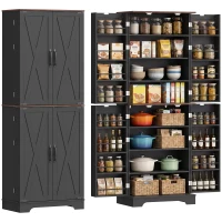 HOMCOM 166 cm Kitchen Pantry Cabinet Adjustable Shelves Tall Storage Cabinet Door Shelves 8 Shelves Brown Black(m-13)