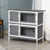 PawHut Wooden Bunny Rabbit Hutch, Small Animal Habitat with Ramp, Removable Tray & Weatherproof Roof, Indoor/Outdoor, Grey(m-11)