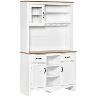HOMCOM 71" Kitchen Buffet with Hutch, Farmhouse Style Storage Cupboard with Utility Drawer, 3 Door Cabinets and 5-tier Shelves, White(m-2)