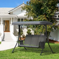 Outsunny 3 Person Porch Swing Outdoor Swing Chair with High Back Design, Side Pouches and Adjustable Canopy, Dark Grey(m-1)