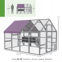 PawHut 9.2' x 6.1' Large Chicken Coop with Nesting Box, Water-Resistant and Anti-UV Cover for 8-12 Chickens, Gray(m-3)