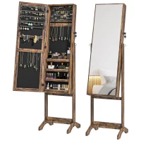 HOMCOM Lockable Mirror Jewelry Cabinet, Full-Length Mirror and Jewellery Storage with 3 Adjustable Angles, Rustic Brown(m-9)