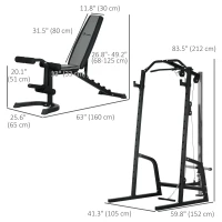 Soozier Smith Machine, Multi-Functional Power Cage w/ Adjustable Bench, Barbell Bar, Cable Pulley System, 15-Level Squat Rack(m-3)