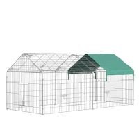 PawHut Metal Chicken Coop, 87" x 41" x 41" Chicken Run Pen for Yard with Cover, Portable Catio Poultry Cage Indoor Outdoor Backyard, Cat Cage for Rabbit, Duck, Hen, Small Animal, Chinchillas, Beige(m-11)