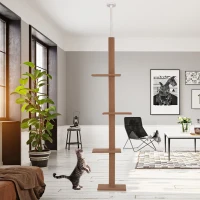 PawHut Floor-to-Ceiling Cat Tree Cat Climbing Tower with Sisal-Covered Scratching Posts Natural Cat Tree Activity Center for Kittens Cat Tower Furniture, Brown(m-2)