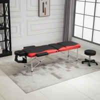 HOMCOM 85" 3 Section Foldable Massage Table Professional Salon Spa Facial Couch Bed (Black/Red)(m-8)