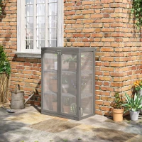 Outsunny Wooden 2 Tier Cold Frame Greenhouse Polycarbonate Plant Grow House Portable Garden, Dark Gray(m-8)
