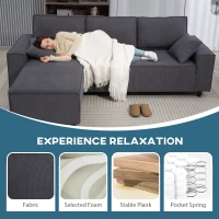 HOMCOM Corner Sofa with Changeable Chaise, Corduroy L-Shaped Sectional Sofa with Pocket Spring, 2 Pillows, Charcoal Grey(m-5)