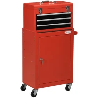 DURHAND 2 In 1 Detachable Tool Box and Tool Cabinet, 3-Drawer Rolling Tool Chest Cabinet on Wheels with Lock and 2 Keys, Red(m-9)