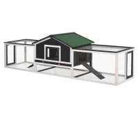 PawHut 122" Large Wooden Rabbit Hutch Bunny Hutch 2-Story Pet House Cage with Ramps, Lockable Doors, Run Area and Asphalt Roof for Outdoor Use, Grey(m-1)