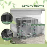 PawHut Large Outdoor Catio with Weatherproof Roof, Bridge, Resting Box, Platforms, Grey(m-5)