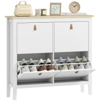 HOMCOM Narrow Shoe Cabinet with 4 Flip Drawers, Adjustable Shelves for Entryway, Holds 12-20 Pairs, White(m-9)