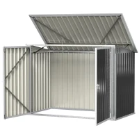 Outsunny Outdoor Metal Storage Shed Garden Garbage Can Organizer with Double Door and Vents for 2 Trash Cans, Dark Grey(m-2)