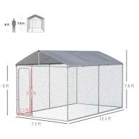 PawHut 13' x 7.5' x 7.5' Dog Kennel, Outdoor Dog Run with Waterproof, UV Resistant Roof, Lockable Door for Large-Sized Dogs, Silver(m-3)