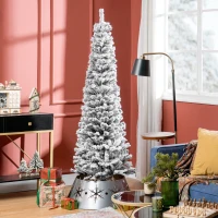 HOMCOM 6ft Flocked Christmas Tree, Pencil Christmas Tree with Realistic Branch Tips, Folding Metal Stand, Black(m-1)