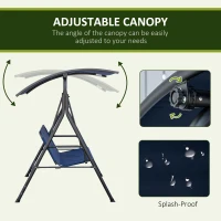 Outsunny 3-Seater Outdoor Porch Swing with Adjustable Canopy, Patio Swing Chair for Garden, Poolside, Backyard, Dark Blue(m-4)