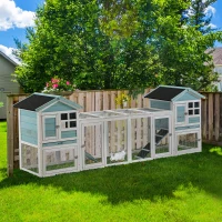 PawHut 102" 2 in 1 Wooden Rabbit Hutch Double Main House Pet Playpen Large Bunny House Enclosure for Indoor Outdoor with Run Box, Slide-out Tray, Ramp, for Rabbits and Small Animals, Blue(m-1)