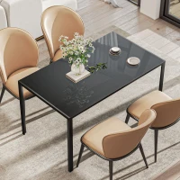 HOMCOM Rectangular Kitchen Table for 4 People, Dining Table with Tabletop Tempered Glass for Dining Room, Living Room, Black(m-7)