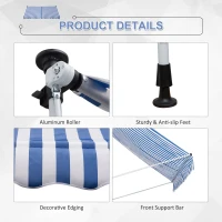 Outsunny 10x5ft Manual Retractable Awning, Patio Sun Shade Canopy Shelter with 5.6-9.2ft Support Pole, Water Resistant UV Protector, for Window, Door, Porch, Deck, Blue(m-7)