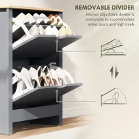 HOMCOM Shoe Storage Cabinet with 2 Flip Drawers and Adjustable Shelves for 8–12 Pairs of Shoes, Dark Grey(m-6)